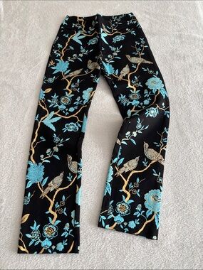 Soft Surroundings Black Stretch Ponte Pants Chinoiserie Print Women’s Small EUC